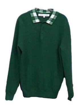 NWT Curations x TY Mayberry Women Knit Sweater Top Green Gingham Collar XXL S  L